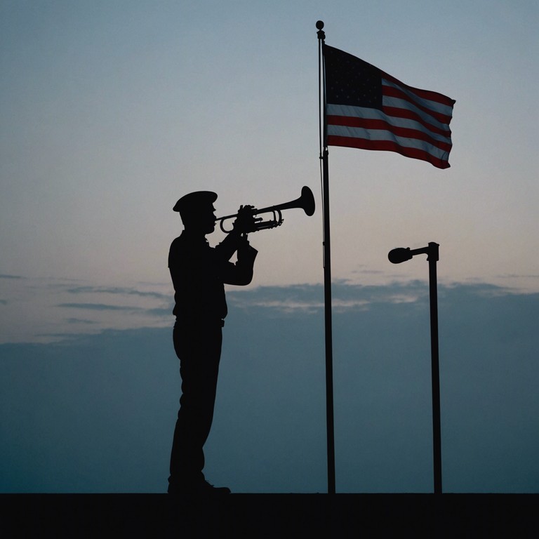 In this unique track, sinister undertones blend seamlessly with bold, patriotic anthems, creating a complex and intriguing auditory experience. The music serves as a backdrop for a narrative of forgotten heroes and clandestine deeds, reflecting a darker side of nationalism often left untold. The use of a solitary trumpet evokes the feeling of secrecy and intrigue, while the underlying orchestration builds a compelling atmosphere of tension and suspense.