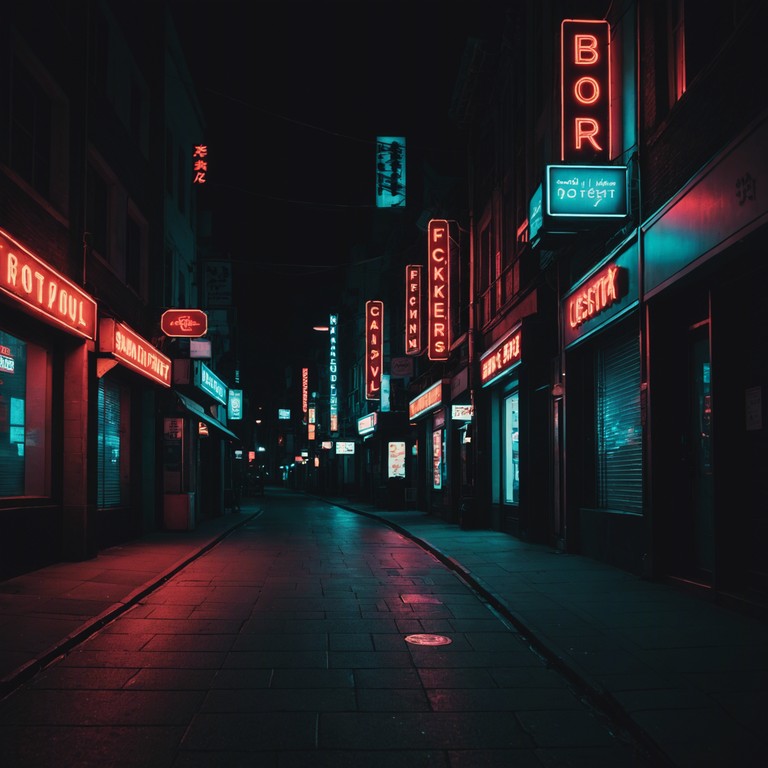 In the heart of a sprawling city under a moonless sky, neon signs flicker erratically, casting eerie shadows as sinister rhythms punctuate the restless urban night. This track encapsulates the feeling of unease in an almost deserted metropolis, where each street corner seems to whisper secrets.