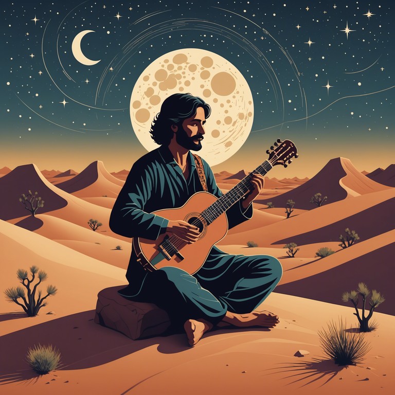 Imagine a musical odyssey where the serene melodies of a sitar under a starry night sky gently guide you through the landscapes of stillness and self reflection. This alternative description emphasizes the peace and awe of the desert night, turning nature's simplicity into sound.