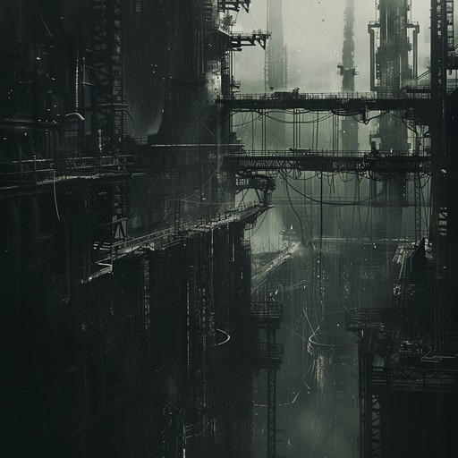 A frenetic composition merging dissonant metallic sounds, distorted rhythms, and unpredictable tonal shifts. Imagine a cyberpunk cityscape unraveling amidst mechanical disarray and digital interference. The piece escalates with jarring, high intensity bursts, creating a palpable sense of urgency and turmoil