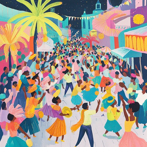 A festive and euphoric instrumental song with vibrant rhythms and infectious celebratory melodies, perfect for a lively carnival atmosphere. The track features energetic percussion, brass instrumentation, and joyous melodies, capturing the essence of a street parade filled with vibrant energy and cultural richness.