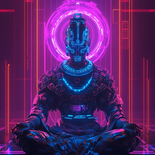 Intertwining ethereal synths with relentless cyber punk rhythms, this track creates a soundscape where ancient shamanic traditions meet a neon drenched future. The music balances the mystical and the mechanical to evoke a timeless, otherworldly atmosphere