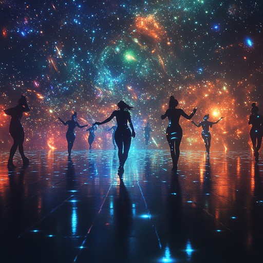 A high energy disco instrumental featuring lush synthesizers and pulsating rhythms that inspire listeners to dance with abandon under the cosmic glow of distant stars, experiencing pure euphoria