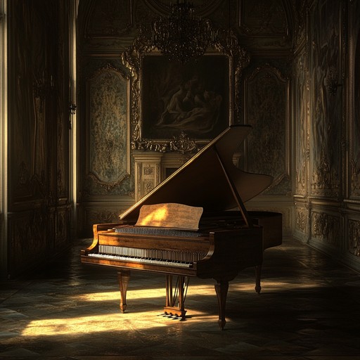 A melancholic yet beautiful instrumental composition in the baroque style, featuring a solo harpsichord weaving intricate melodies that evoke feelings of longing and reflection on lost love