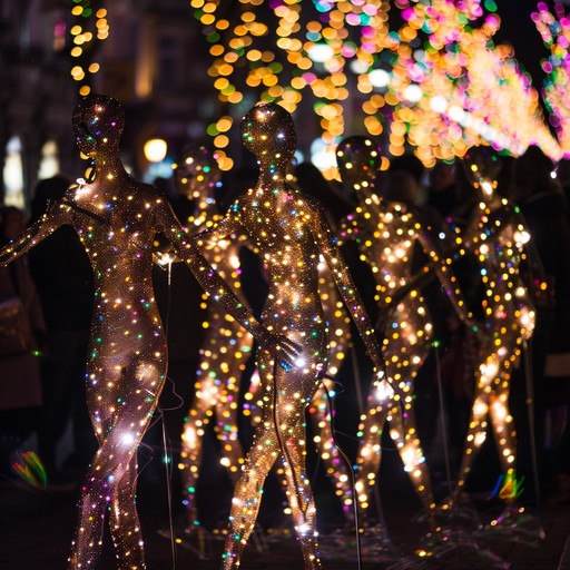 This track captures the essence of a vibrant night parade with shimmering melodies and festive rhythms that pique the senses with bursts of sudden brightness and jovial cheer.