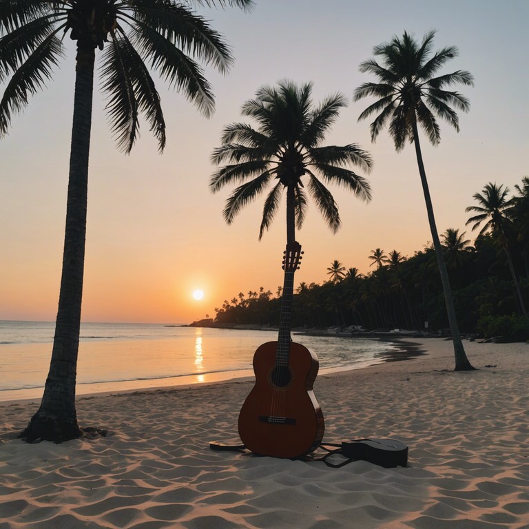 This composition captures the essence of a warm, breezy evening on a serene beach in rio, where the slow sway of palm trees harmonizes with the gentle rhythm of the waves, brought to life through the smooth and lyrical sounds of a classical guitar.