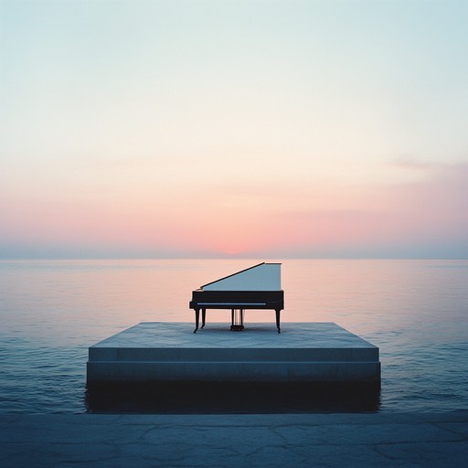 A tranquil composition with piano notes that emulate the serene whispers of the ocean, inviting the listener to a meditative and calming experience by the water's edge