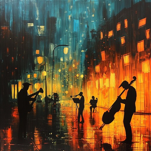 An explosive jazz piece with intense rhythms, fiery solos, and powerful dynamics, capturing raw anger and unfiltered emotions in a midnight urban setting.