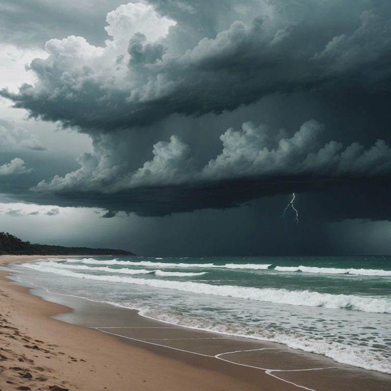 This alternative take focuses on the imagery of a fierce caribbean storm, where the wild, chaotic mix of calypso influences mirrors the unpredictable, powerful movements of the ocean waves. The track captures the raw, primal force of nature, turning it into a musical adventure that is both daunting and captivating.