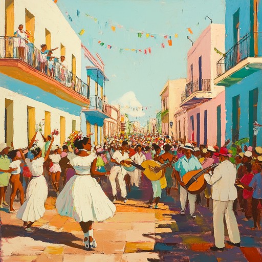 A cheerful instrumental featuring energetic afro cuban percussion and vibrant brass, capturing the essence of a sunny festival in the heart of cuba, encouraging listeners to dance and celebrate.