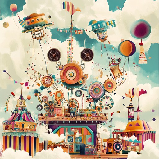 An upbeat instrumental featuring playful calliope melodies intertwined with mechanical rhythms, evoking a festive atmosphere of a whimsical carnival filled with quirky clockwork contraptions.