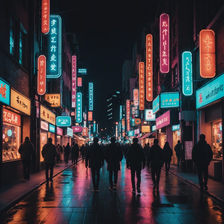 In this track, the depth of grime meets the energy of new jack swing, creating a dynamic interplay between aggressive basslines and spirited brass sections. The music is designed to evoke the feeling of walking through a lively urban night, illuminated by neon lights, where every shadow tells a story.