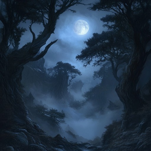 A dark, mystical folk composition that captures the essence of an enchanted moonlit forest. The ethereal melodies and eerie harmonies evoke a sense of mystery and magic, transporting listeners to a timeless, shadowy woodland where ancient spirits and whispered secrets dwell.