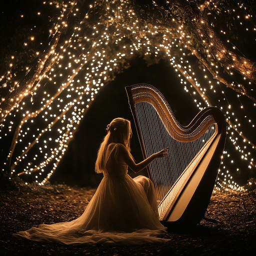 Experience the tranquil beauty of a starlit night expressed through gentle harp melodies. This ambient ethereal composition guides you to a realm where serenity and magic intertwine, creating a soothing and dreamlike atmosphere that is both mystical and enchanting.