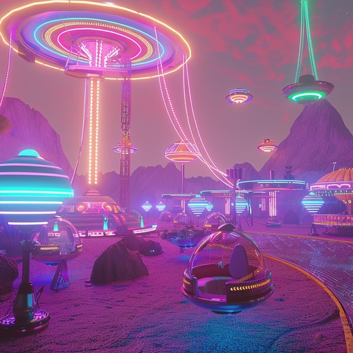 Imagine a futuristic carnival on mars with vibrant, pulsating rhythms. The track features distorted synthesizers and rapid beats, creating an electric atmosphere that is both thrilling and bizarre. The sounds challenge the idea of what carnival music can be, blending alien soundscapes with electronic euphoria.