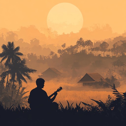 An uplifting instrumental piece combining traditional folk instruments to evoke the warmth and peace of a village sunrise, blending soft melodies with ambient nature sounds.