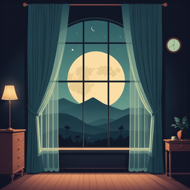 Imagine a scene bathed in the soft glow of moonlight filtering through sheer curtains, with delicate textures of sound creating an intimate ambiance overlayed with soft jazz undertones.