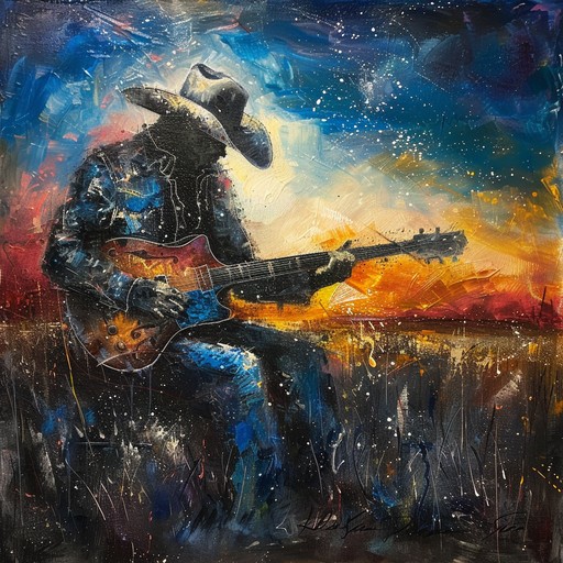 A slow, melancholy instrumental ballad that evokes images of a lonely cowboy riding across the vast expanses of the american west. The melody is carried by a plaintive harmonica and acoustic guitar, with gentle accompaniment from a fiddle and pedal steel guitar. The song has a nostalgic, introspective mood that captures the solitude and beauty of the untamed frontier.