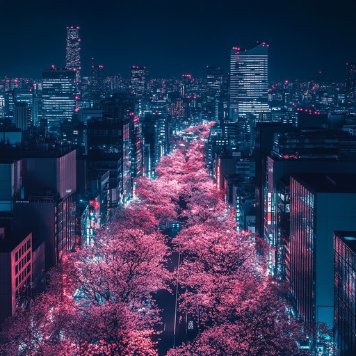 An innovative instrumental j pop song where traditional koto melodies intertwine with vibrant electronic beats, capturing the feeling of cherry blossoms in a futuristic tokyo landscape.