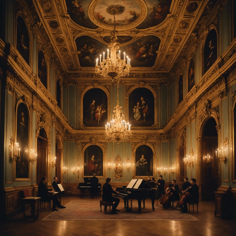 Imagine entering a vast, ornate ballroom where every corner is filled with the melodious harmony of baroque strings, creating an atmosphere of classical beauty and sophistication.