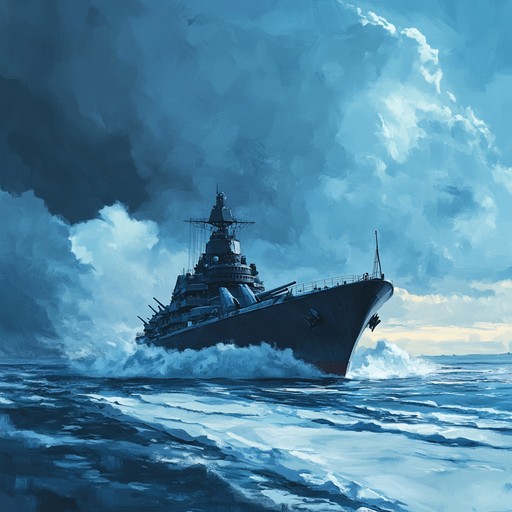 An orchestral instrumental that captures the intensity and power of the russian navy navigating the treacherous, icy waters of the arctic. The music builds with strong brass and percussion, evoking images of steel ships breaking through frozen seas and the courage of sailors facing harsh elements.