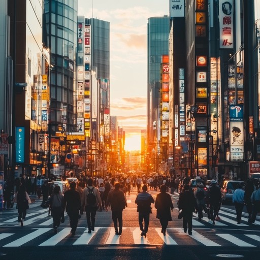 A dynamic and vigorous sound journey through modern tokyo, where traditional japanese sounds meet the pulsating rhythms of today's electronic music, creating a soundtrack for the city's lively dawn.