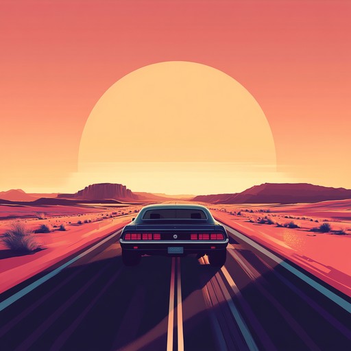 A high energy electric guitar guides a euphoric, triumphant blues rock instrumental, capturing the exhilaration of driving through boundless desert highways at sunset, embodying freedom and the untamed spirit of the open road.