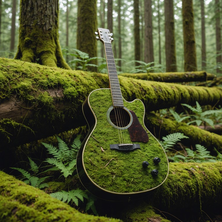 Echoes beneath canopies transports listeners into a mystical, forested realm where each soft strum of the guitar brings deeper connection to nature’s own symphony, creating a serene and reflective musical journey.