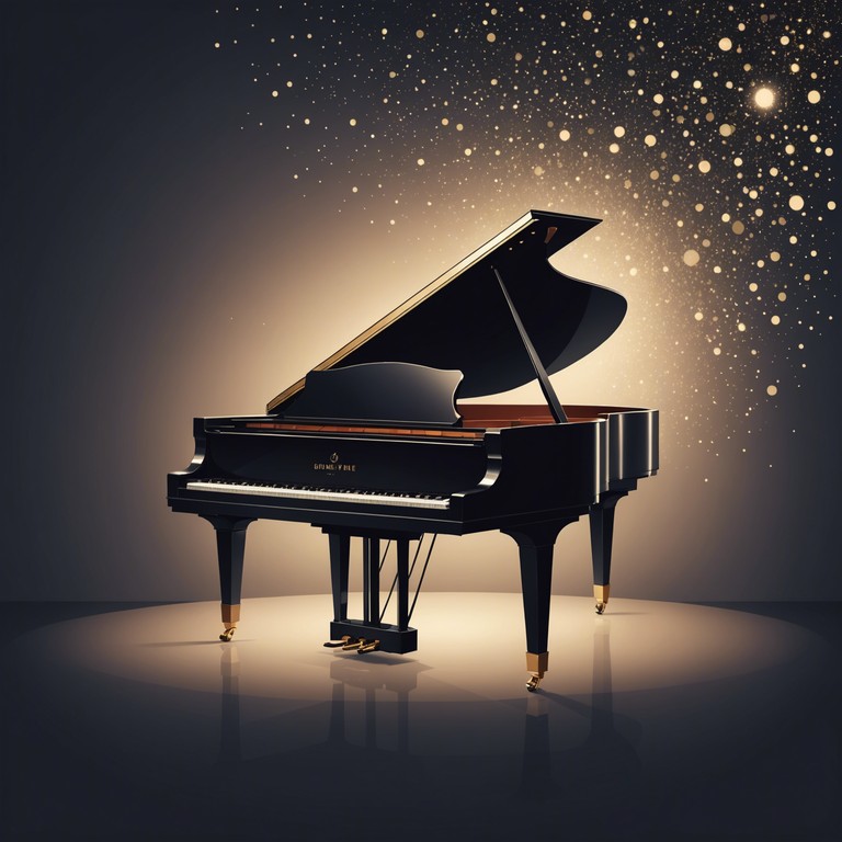 This track embodies a sophisticated blend of shimmering tones and elegant melodies, ideal for dinner parties or tranquil nights. The music features scintillating piano pieces that interweave with subtle electronic glitter effects, creating a refined yet enchanting atmosphere.