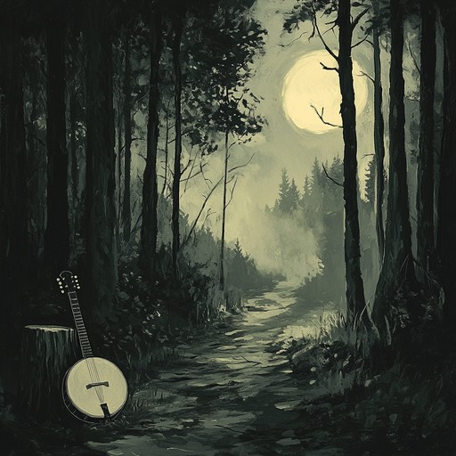 A haunting instrumental piece blending traditional bluegrass with dark, atmospheric elements, capturing the eerie feeling of wandering through shadowy forests in the appalachian mountains at night.