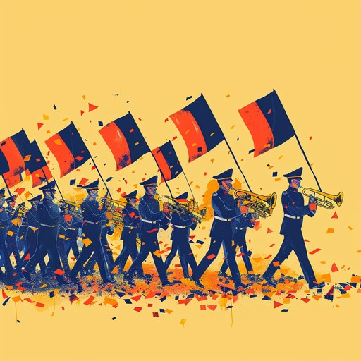 This bright and upbeat military march features a powerful trumpet leading a brass ensemble, backed by rhythmic drums. It celebrates victory with a sense of unity and national pride, perfect for parades and ceremonies.