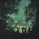 enchanted melodies conjure spirits in a vibrant, dark forest