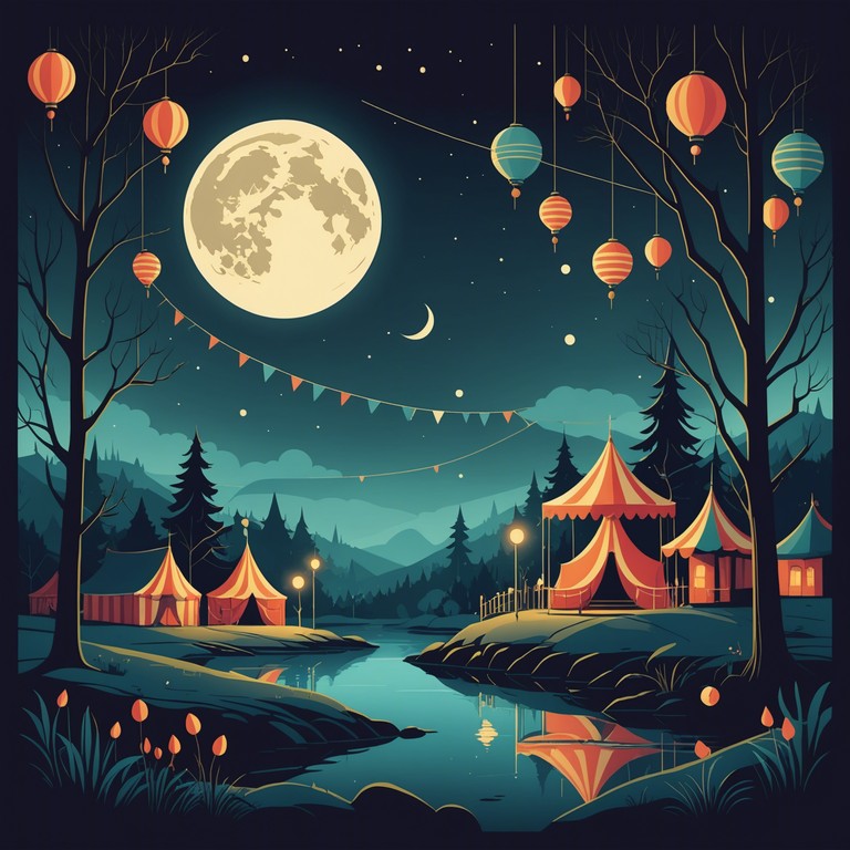 Immerse yourself in the dual nature of a festive celebration that slowly unveils its more mysterious and eerie undertones as the night progresses, perfectly encapsulated by the haunting melodies and lively rhythms of an accordion under the moonlit sky