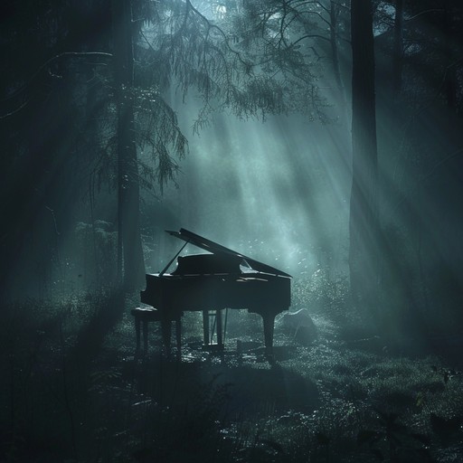 An ethereal waltz on the piano, blending whimsical cabaret melodies with dark, haunting undertones. The composition evokes a mystical nighttime dance, as moonlight casts shadows that reveal fragments of forgotten tales and hidden desires in a whimsical, eerie atmosphere.