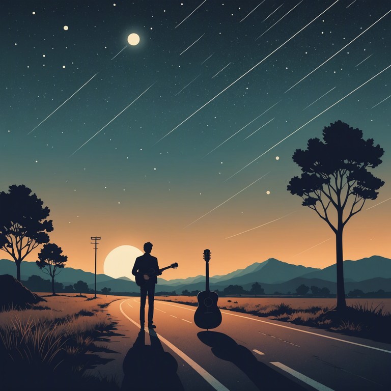 In a twist on conventional country music, this track introduces an alternative vibrance to the classic country scene, as the electric guitar's mournful yet edgy tones invoke a night of deep reflection and unexpected freedom on a winding road lit only by the moon.