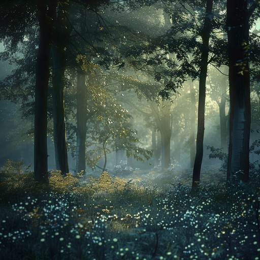 Experience an ethereal journey through a mystical twilight forest, with enchanting electronic sounds and rhythmic beats that transport you to a realm of fantasy and magic, perfect for daydreaming or meditative moments.