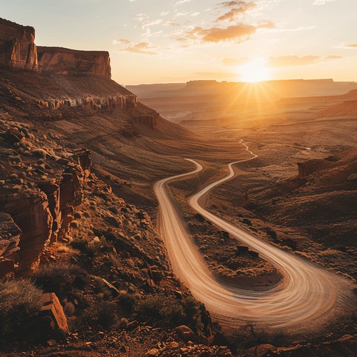 Picture the sun setting over a dusty canyon road. The warm, amber glow fills the sky, embracing everything in sight. This instrumental piece captures the essence of americana using gentle melodies to convey a sense of peace and nostalgia. It evokes the smell of the earth cooling at twilight and the sound of distant crickets beginning their nightly chorus. Perfect for unwinding and reflecting at the end of the day.