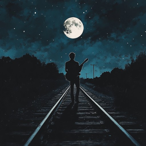 An instrumental blues piece that evokes feelings of loneliness and melancholy, capturing the essence of a solitary journey on a midnight train through desolate landscapes under the silent watch of the moon.