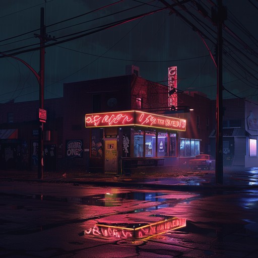 Soft, ambient synths and a gentle, persistent bassline blend seamlessly to create eerie urban glow. This track evokes the feeling of wandering through an enigmatic, neon lit cityscape in the depths of night, balancing chill vibes with an underlying sense of suspense.