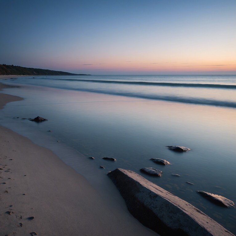 As the daylight fades, the ambient syntheses of gentle oceanic waves bridge the natural and digital worlds in a peaceful harmony.