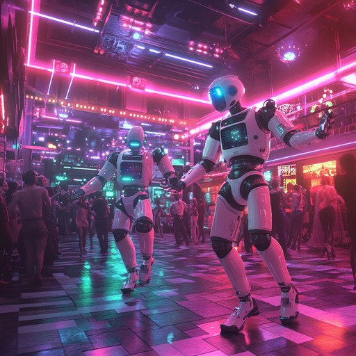 A lively, funky tune designed to get both humans and robots on their feet. Imagine a futuristic club scene where robots groove to the beat, creating an infectious and playful atmosphere.