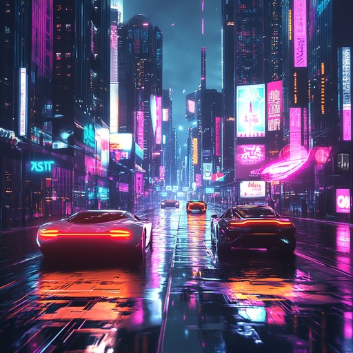 This powerful instrumental synthwave track takes you through a vibrant neon digital night. The pulsating synthesizers and vigorous rhythms evoke a futuristic cityscape, with energetic beats and catchy grooves radiating through scintillating electronic sounds. Perfect for those seeking an intense and captivating musical adventure.