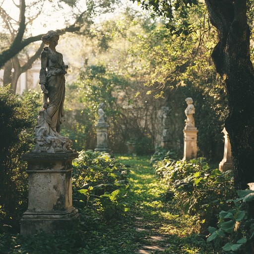 This soothing instrumental transports you to a serene rococo oasis where delicate harpsichord melodies blend with the lush ambiance, evoking the forgotten beauty of a baroque garden.