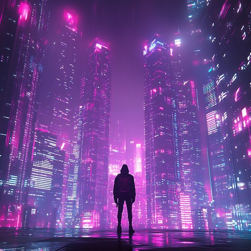 An instrumental track blending pulsating synths with gritty basslines and harsh percussions, creating a rebellious atmosphere set in a dystopian future. The rapid tempos and distorted sounds evoke a sense of urgency and defiance, perfect for an electrifying cyberpunk setting.