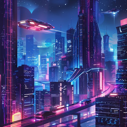 Explore a future urban landscape through bright, pulsating beats and shimmering synths, evoking the bustling yet serene streets of a neon lit metropolis where technology and nature blend harmoniously