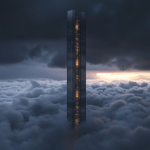 An instrumental industrial rock piece with powerful guitar riffs, pounding drums, and atmospheric synths, capturing the majesty of towering metal structures rising against the sky.