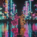 a vibrant waltz capturing neon lit tokyo's energetic night life