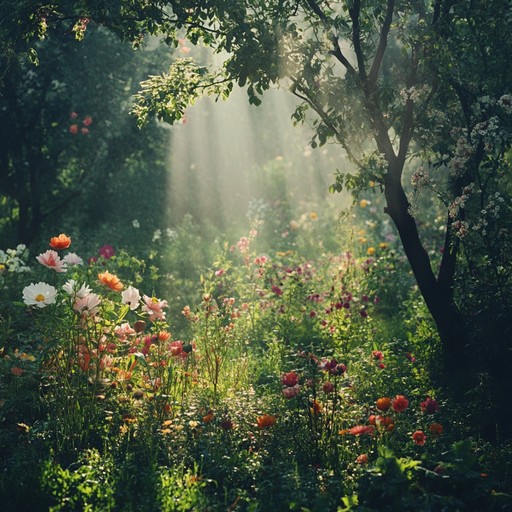 A lively and radiant waltz capturing the essence of a sunlit garden, filled with vibrant colors and blooming flowers. Strings lead the melody with bright and uplifting tones, harmonized by subtle piano and woodwinds. This composition exudes joy, elegance, and the simple delight of a summer's day in nature.