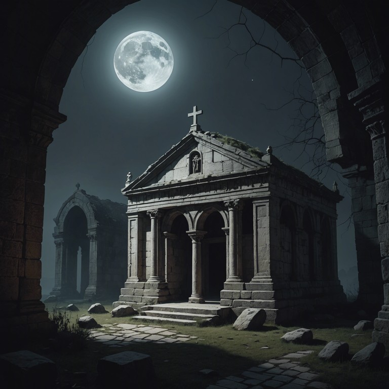 Drawing from the chilling atmosphere of an ancient crypt under the eerie glow of moonlight, this track features ambient whispers and haunting sounds reverberating against stone walls, creating a chilling gothic ambiance.