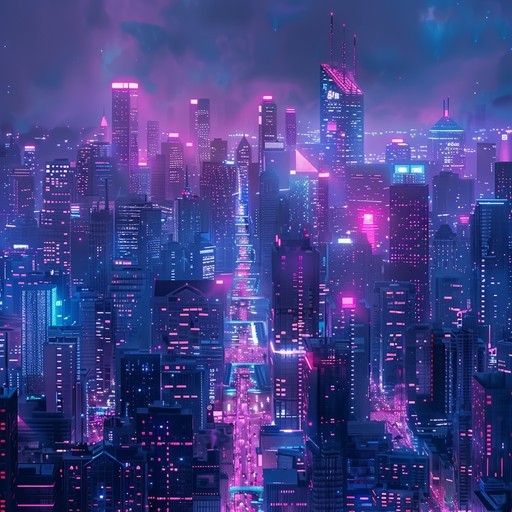 A high octane instrumental electronica track infused with vibrant synths and pulsating rhythms, capturing the electric energy of a neon lit cityscape at night. Its dynamic soundscape takes listeners on a journey through bustling streets and gleaming skyscrapers, evoking the pulse of an urban jungle.